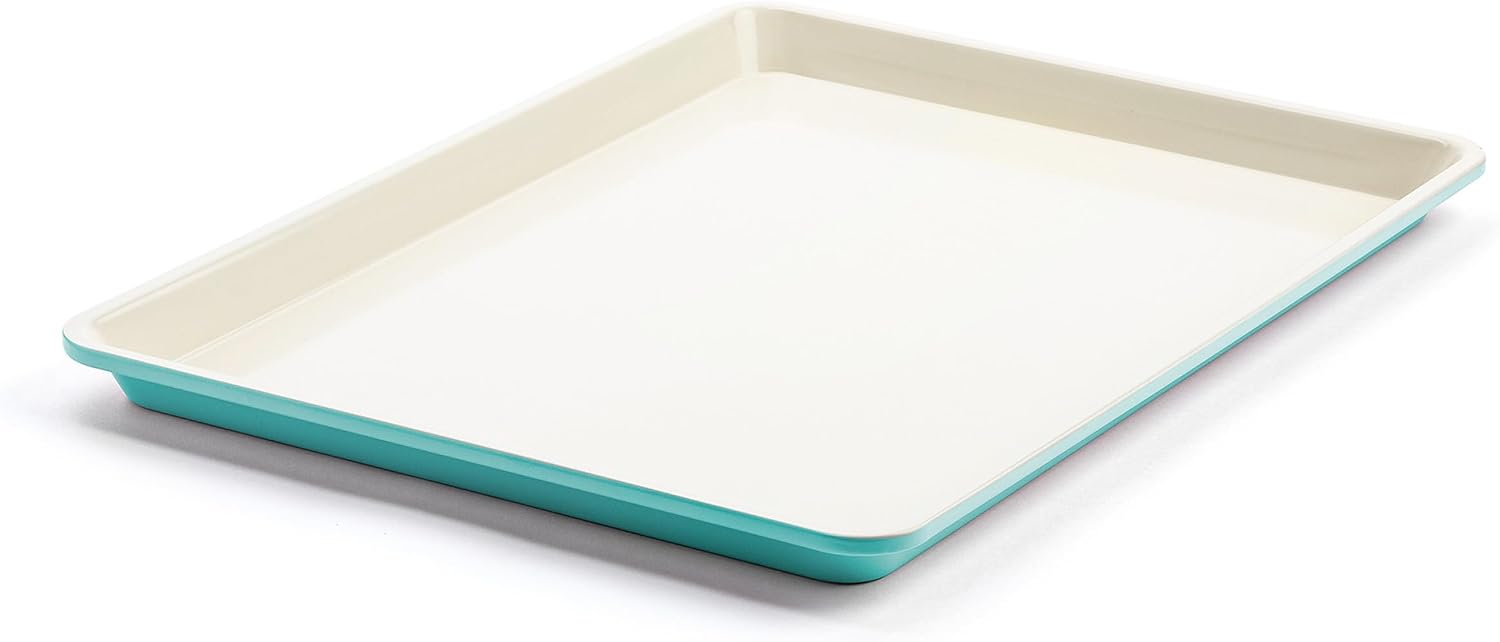 18-inch x 13-inch half-pan cookie cutter, non-toxic, PFAS-free healthy ceramic non-stick coating, heat resistant up to 450°F (approx. 232°C), easy to unmold, even heating, easy to clean