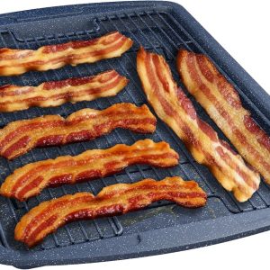 Cookie pan set with metal wire rack, 2-piece set, non-stick blue marble carbon steel baking pans and cooling rack, space-saving stackable set, oven-safe, baking pan size 17.4 inches, cooling rack size 14.7 inches