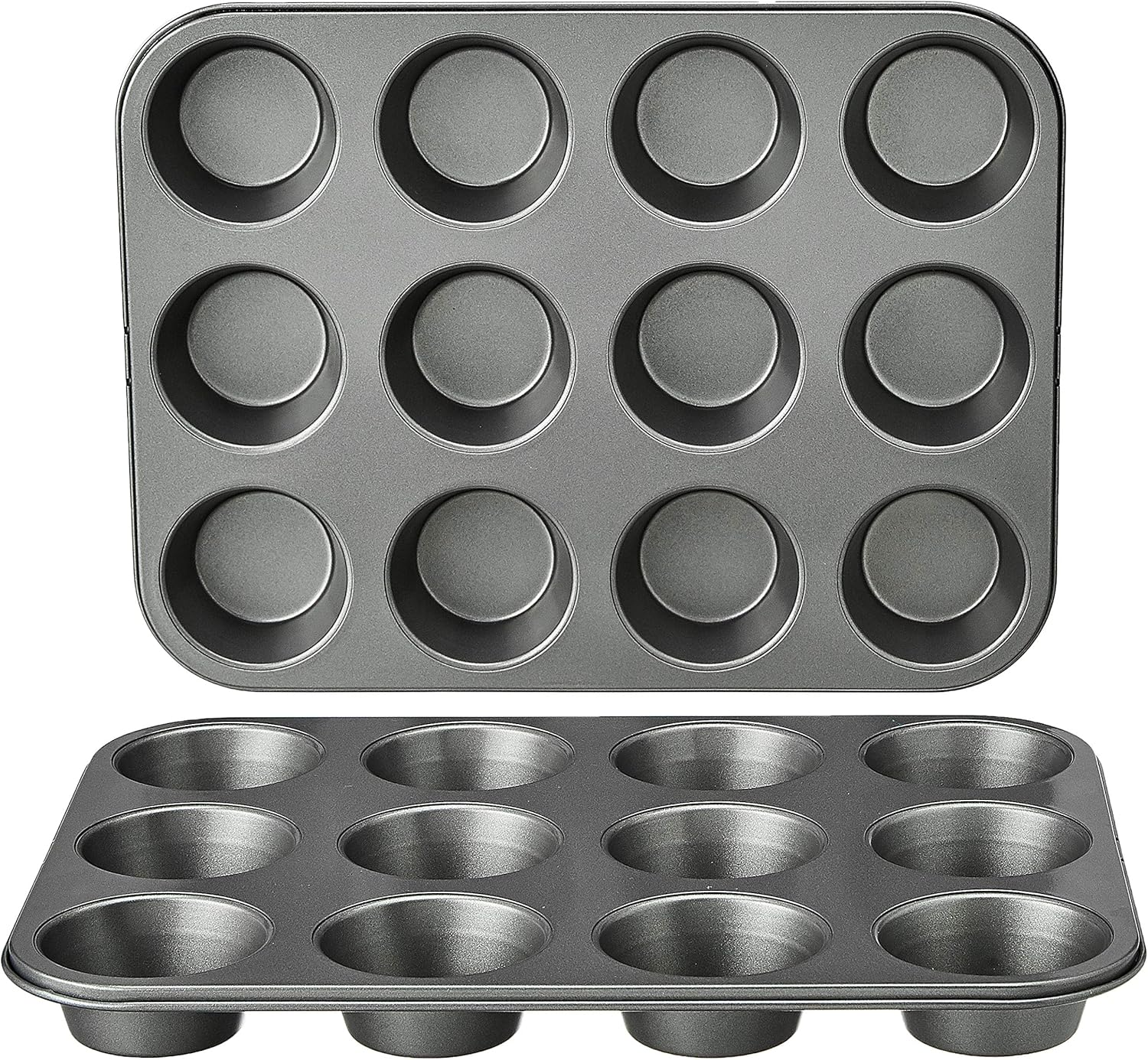 Non-stick muffin pans, 2-piece set, sturdy and durable, oven-safe, bakes evenly, easy to clean, 12 cup capacity, 13.9 x 10.55 x 1.22 inches